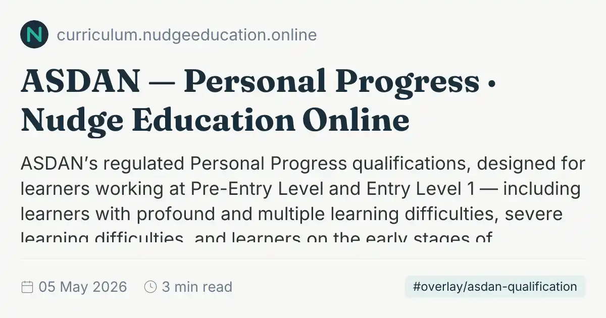 ASDAN — Personal Progress · Nudge Education Online